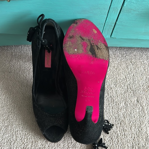 Retro Betsy black with silver sparkle, high-heeled, open toe shoes - Picture 4 of 7